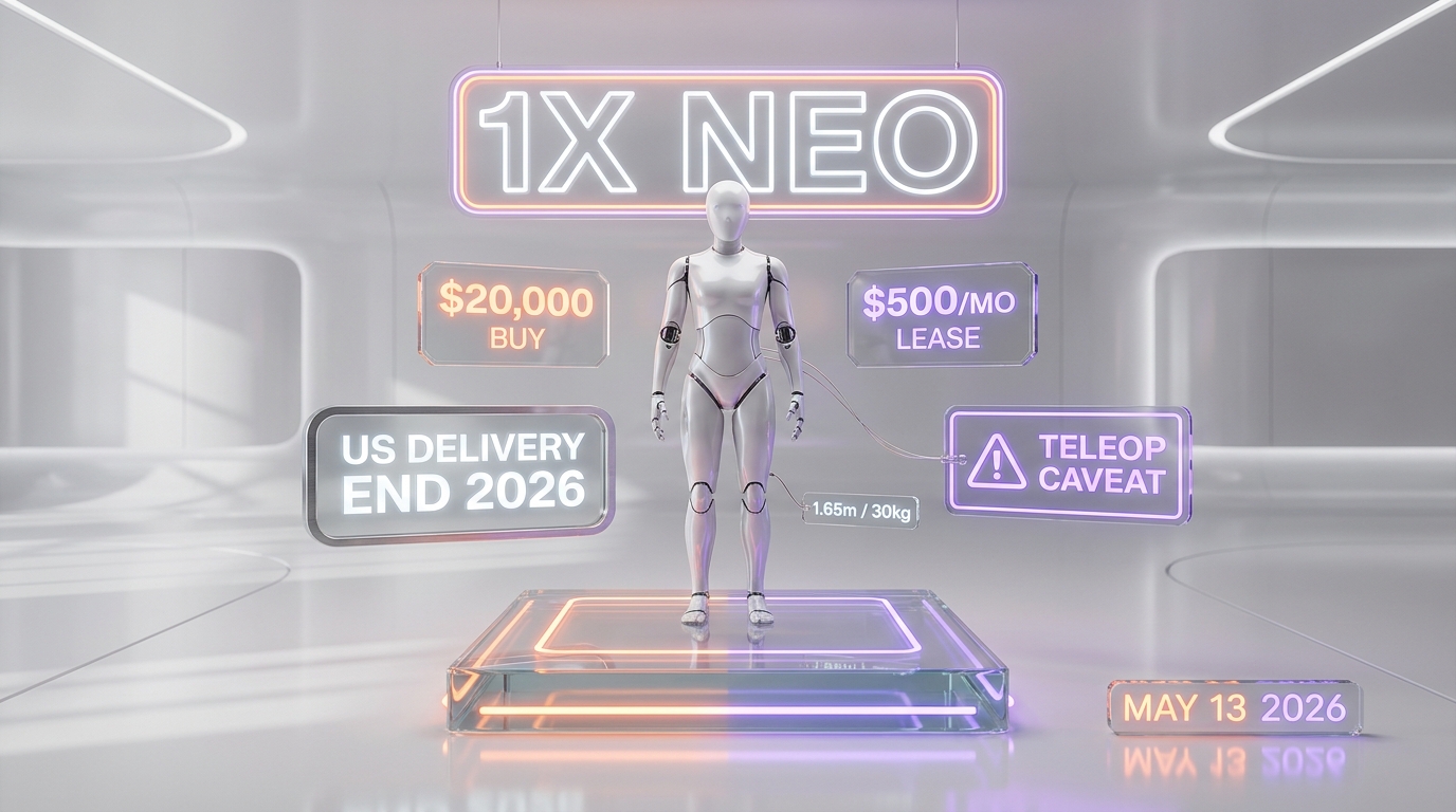 1X NEO household humanoid robot — $20,000 buy or $500 per month lease, US delivery end 2026