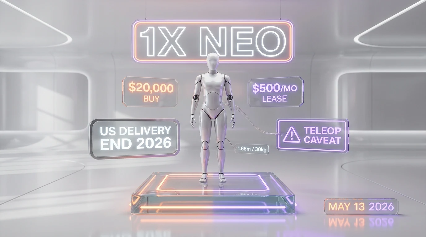 1X NEO household humanoid robot — $20,000 buy or $500 per month lease, US delivery end 2026