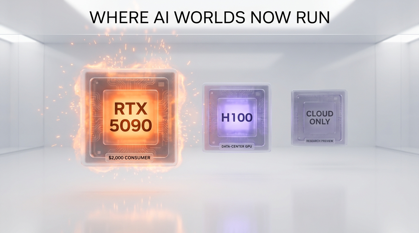 Where AI world models now run: consumer RTX 5090 versus data-center H100 versus cloud research preview