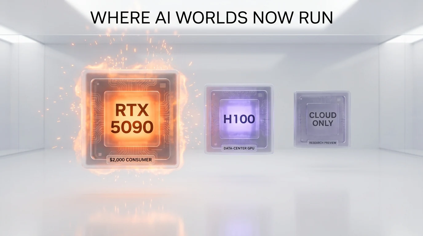 Where AI world models now run: consumer RTX 5090 versus data-center H100 versus cloud research preview