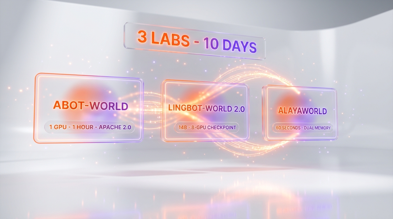 Three Chinese world models released in ten days: ABot-World, LingBot-World 2.0, and AlayaWorld
