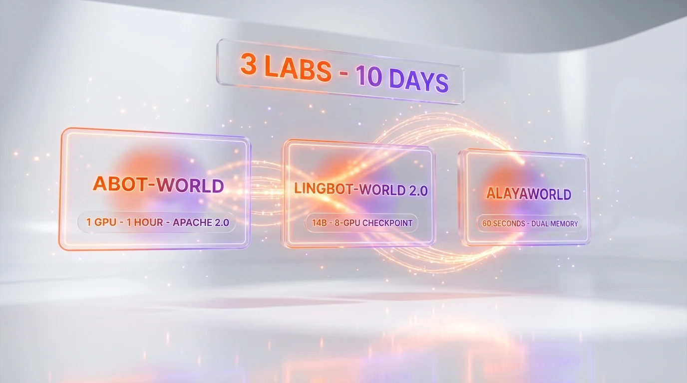 Three Chinese world models released in ten days: ABot-World, LingBot-World 2.0, and AlayaWorld