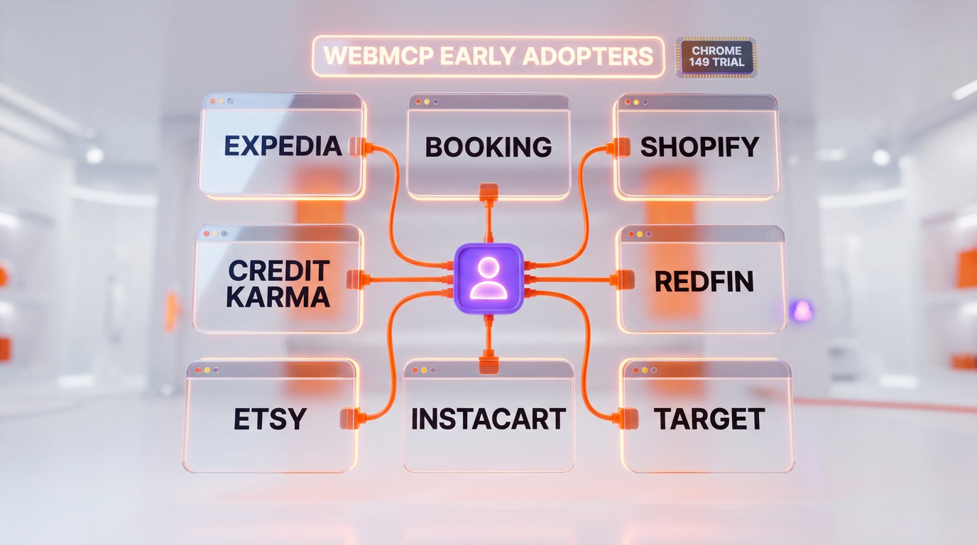 WebMCP Early Adopters — Expedia, Booking, Shopify, Etsy, Target experimenting in Chrome 149