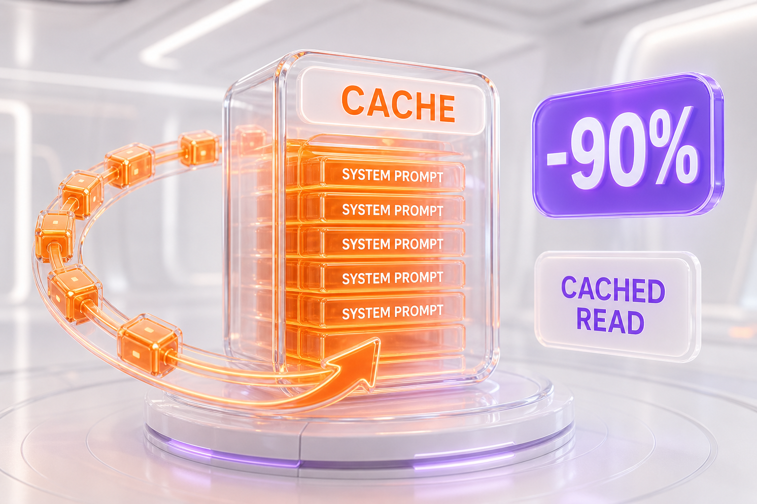 Prompt caching — a reused prompt prefix read from cache at roughly 90% off the input rate