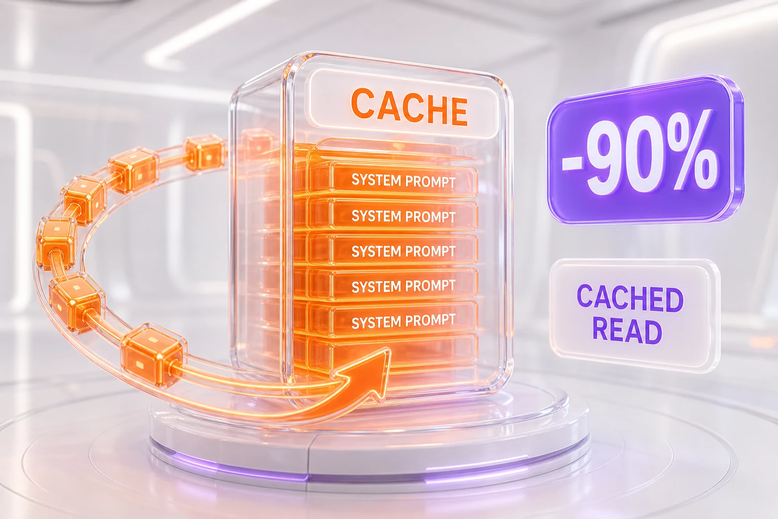 Prompt caching — a reused prompt prefix read from cache at roughly 90% off the input rate