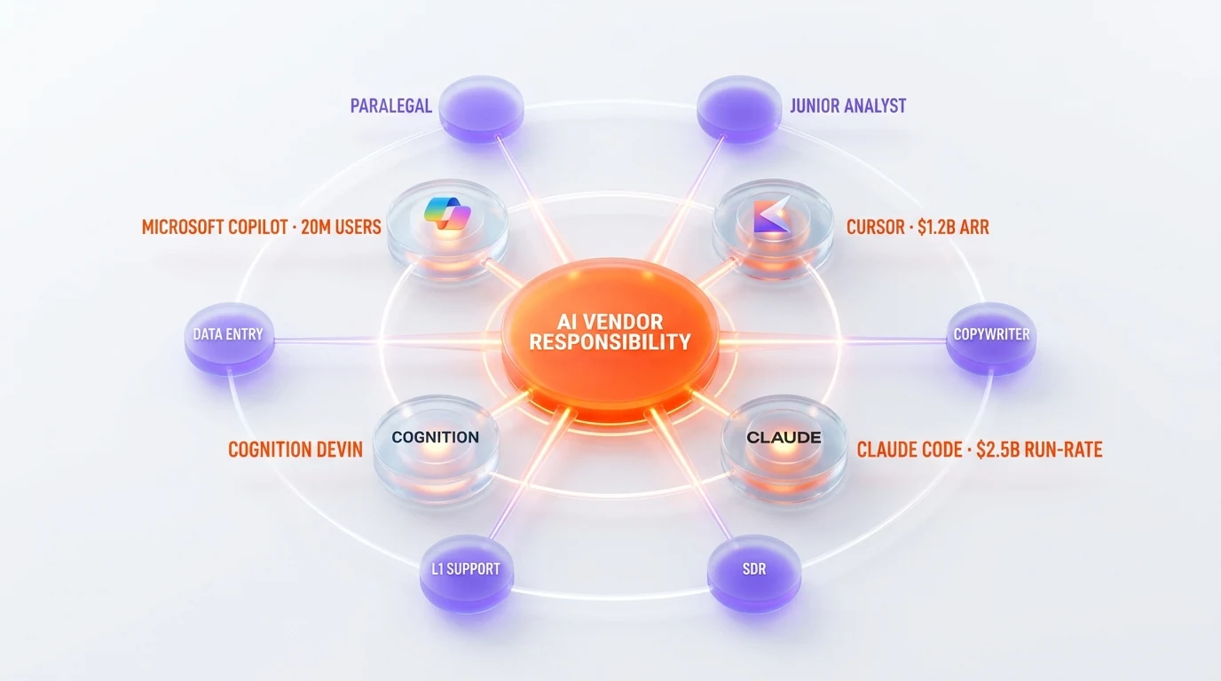 AI vendor responsibility map — Copilot, Cursor, Claude Code, Devin, Claude API, ServiceNow