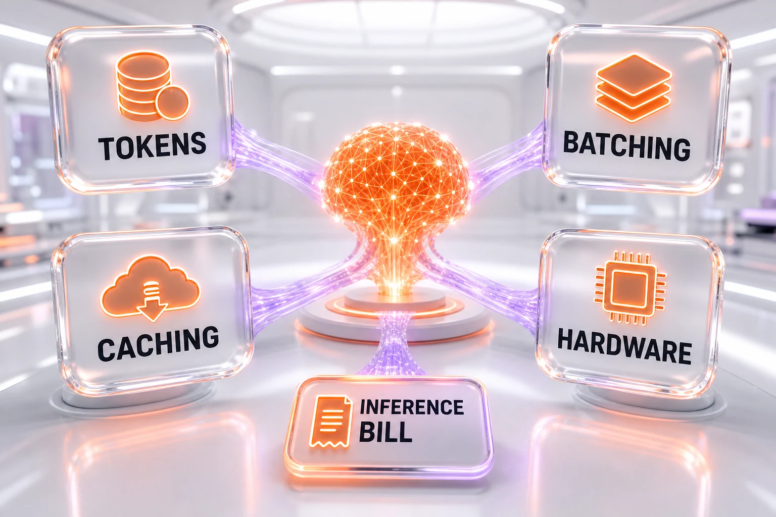 The four levers that drive AI inference cost — tokens generated, batching and utilization, caching, and the underlying hardware