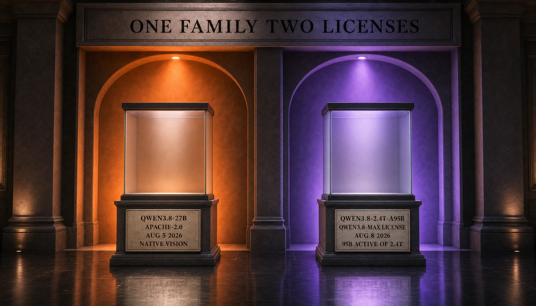 Qwen3.8 family license split — 27B under Apache-2.0 versus 2.4T under the Qwen3.8-Max License