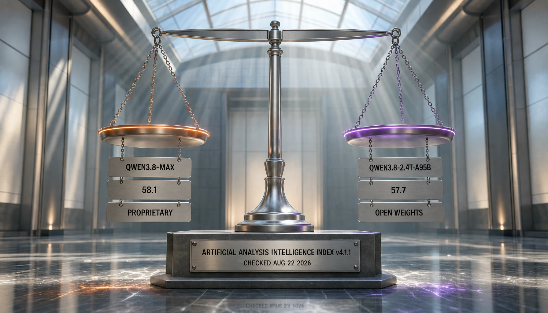 Artificial Analysis Intelligence Index v4.1.1 — Qwen3.8 Max and Qwen3.8 2.4T A95B both at 58