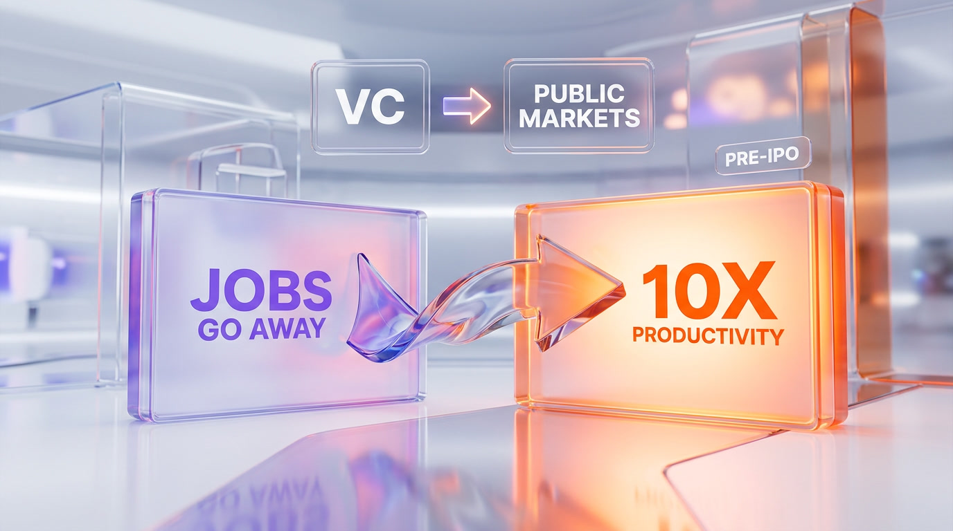 The pre-IPO narrative shift from job-elimination warnings to productivity-multiplier framing as the audience changes from venture investors to public markets
