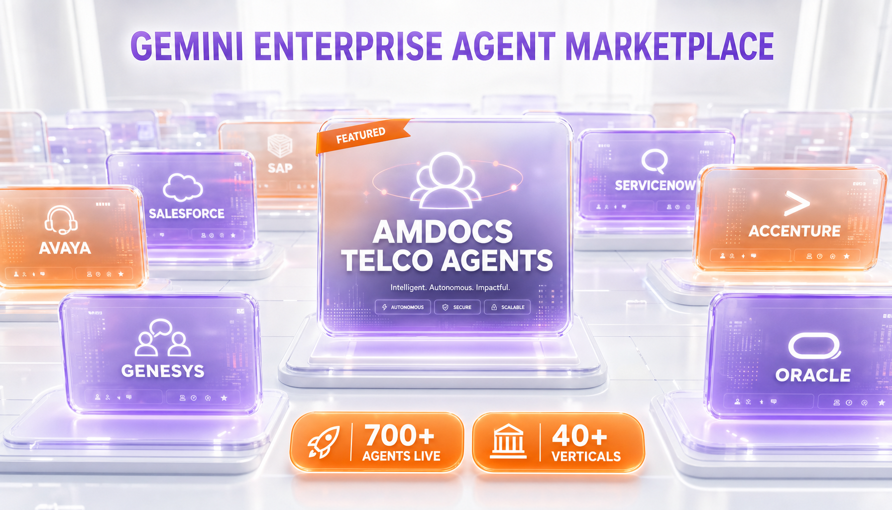 Google Gemini Enterprise Agent Marketplace ecosystem with Amdocs as flagship telco vendor