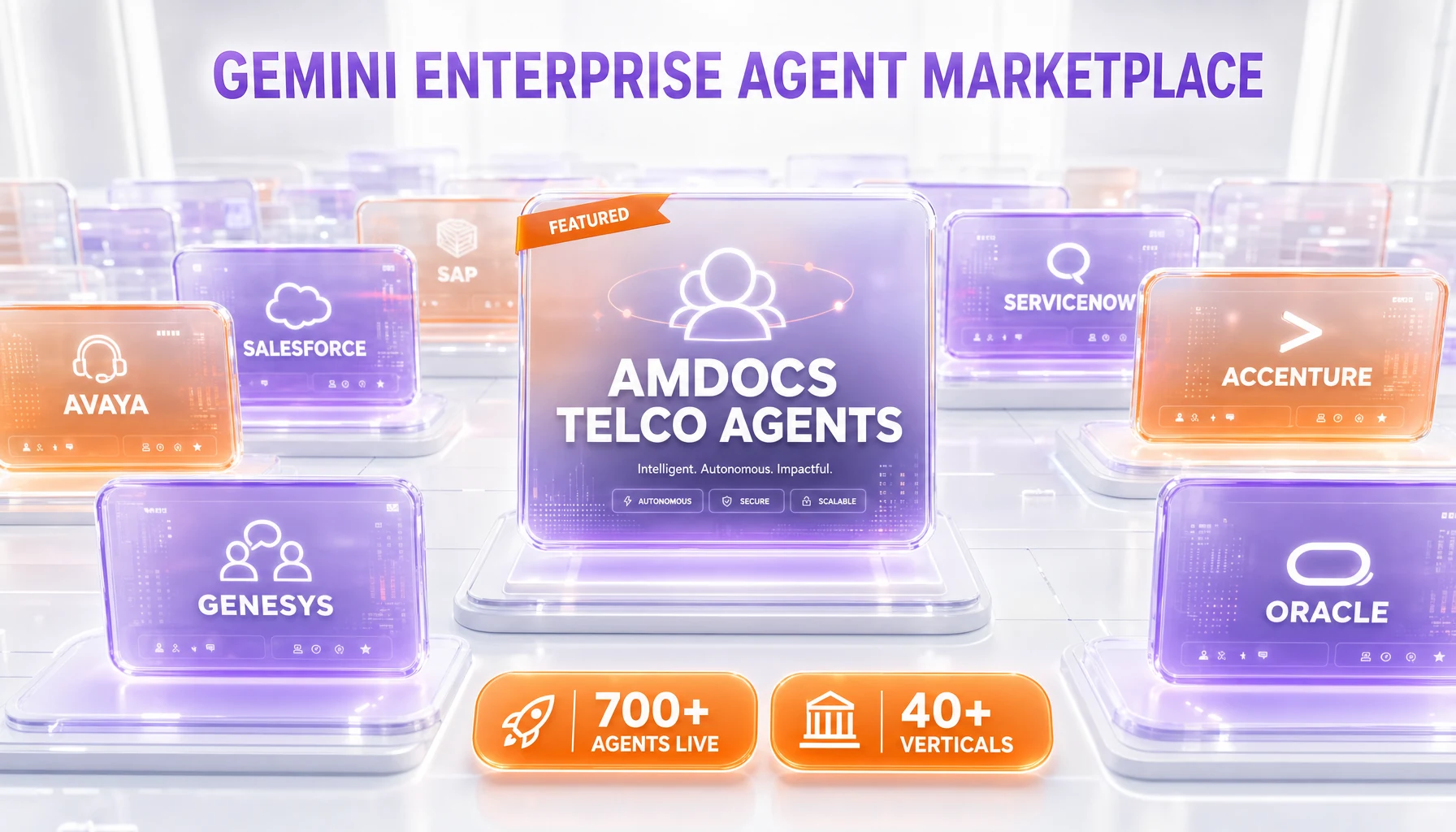 Google Gemini Enterprise Agent Marketplace ecosystem with Amdocs as flagship telco vendor