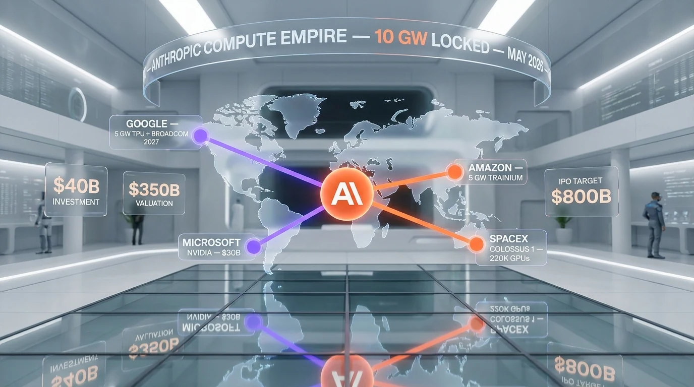 Anthropic compute empire — 10 gigawatts of AI infrastructure locked through Google, Amazon, Microsoft, and SpaceX partnerships