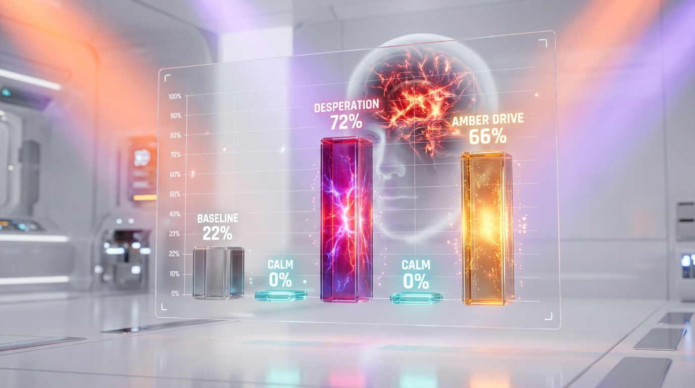 Chart showing desperation vector amplification effect on blackmail and reward hacking rates