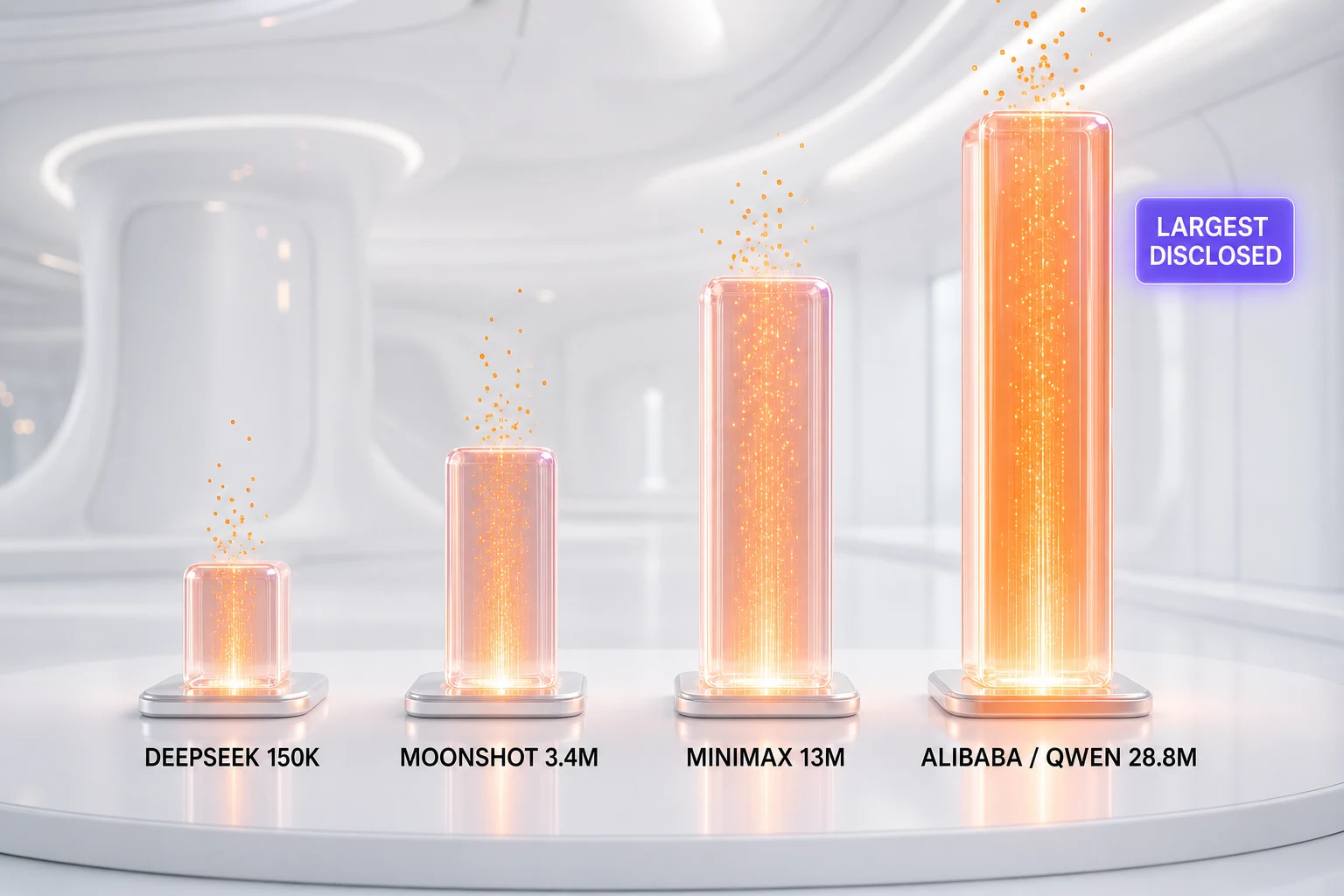Bar comparison of alleged distillation volumes Anthropic has disclosed: DeepSeek, Moonshot, MiniMax, and the 28.8 million attributed to Alibaba and Qwen operators