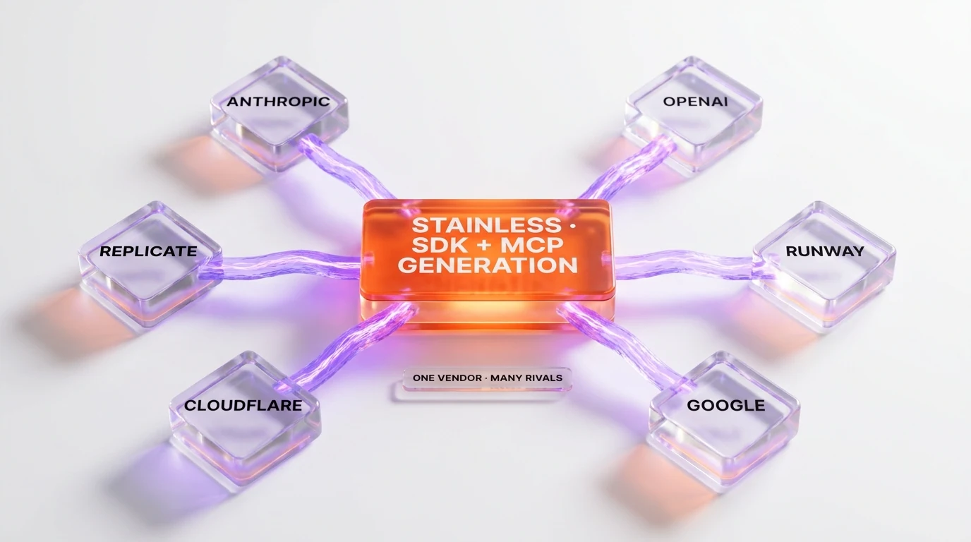 Ecosystem dependency map — Stainless powering SDKs for Anthropic, OpenAI, Google, Cloudflare, Replicate, Runway