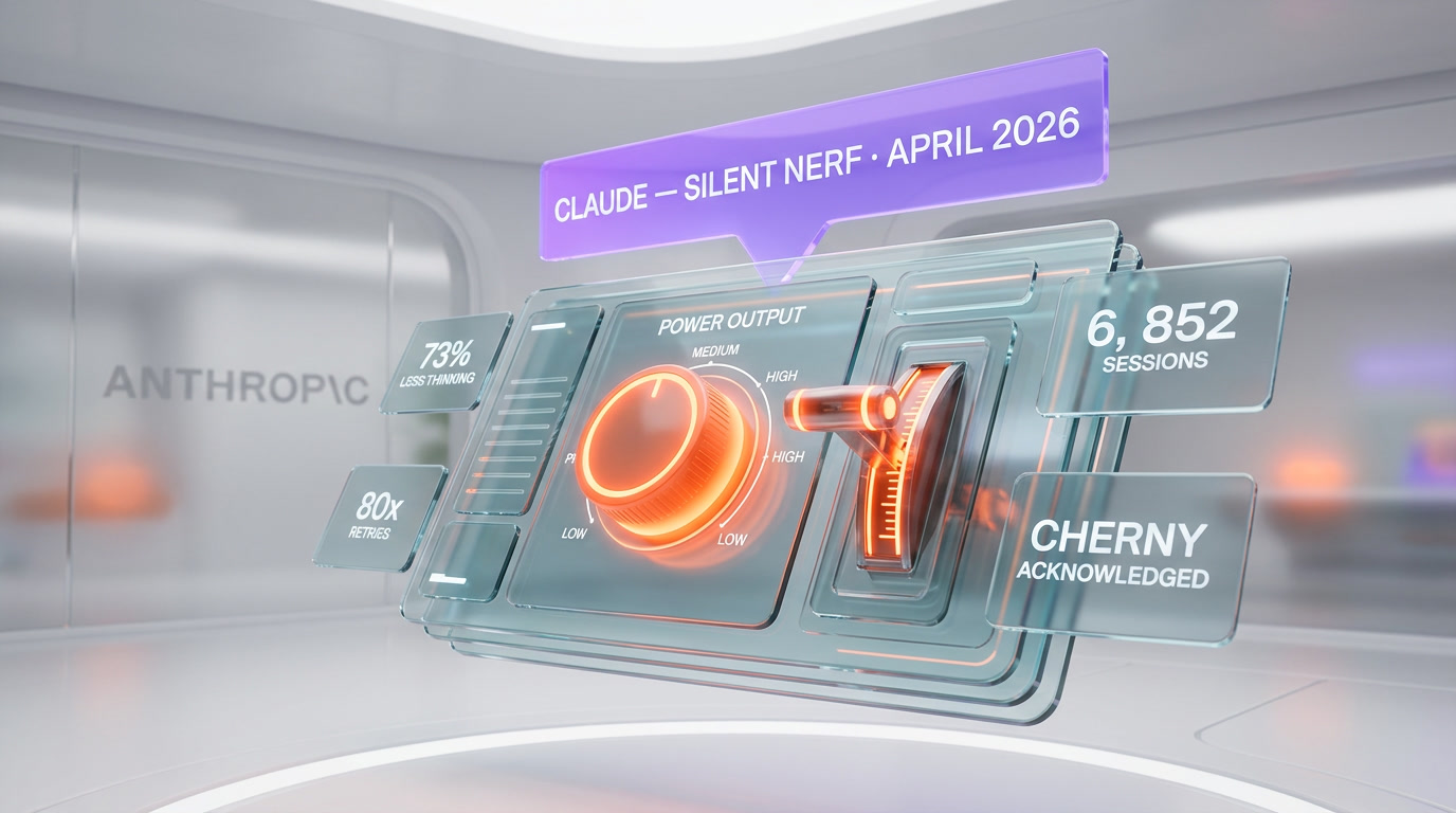 Claude performance degradation April 2026 — 73% less thinking, 80x more retries, 6852 sessions study, Boris Cherny Anthropic acknowledgment