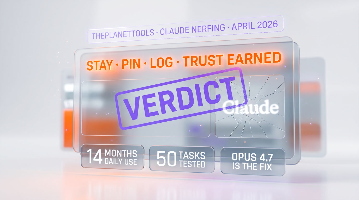 ThePlanetTools final verdict on Claude nerfing scandal April 2026 — pin Opus 4.7, effort high, log everything, stay but do not trust blindly