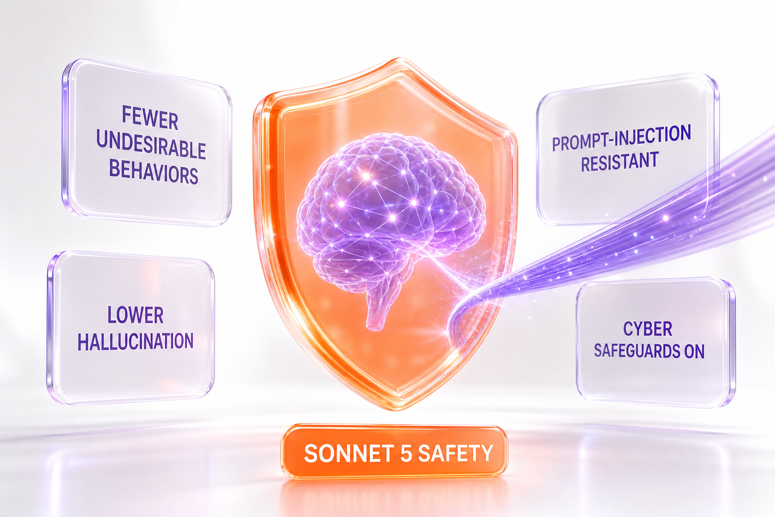 Claude Sonnet 5 safety profile — lower undesirable behaviors, stronger prompt-injection resistance, cyber safeguards on by default