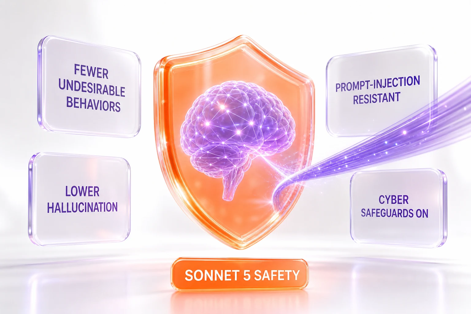 Claude Sonnet 5 safety profile — lower undesirable behaviors, stronger prompt-injection resistance, cyber safeguards on by default