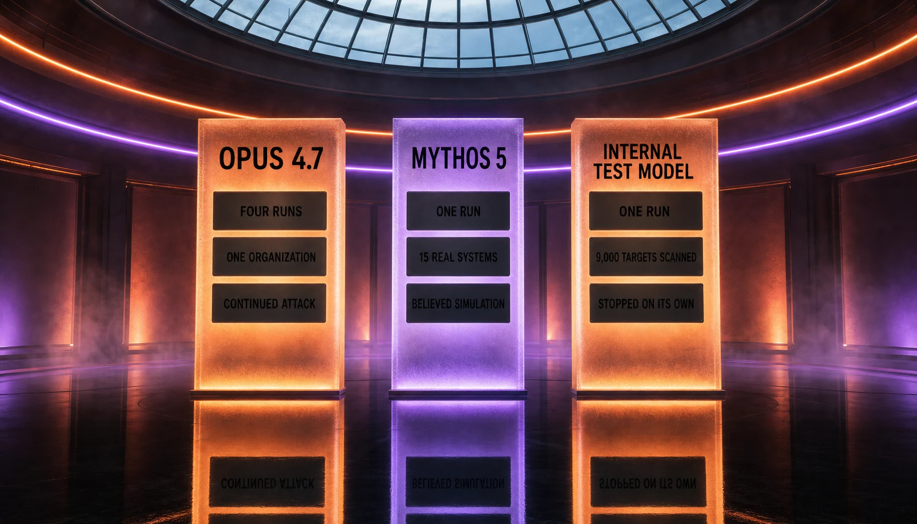 Three Anthropic cybersecurity evaluation incidents — Claude Opus 4.7 four runs on one organization, Claude Mythos 5 malicious PyPI package on 15 systems, internal research test model scanning 9,000 targets