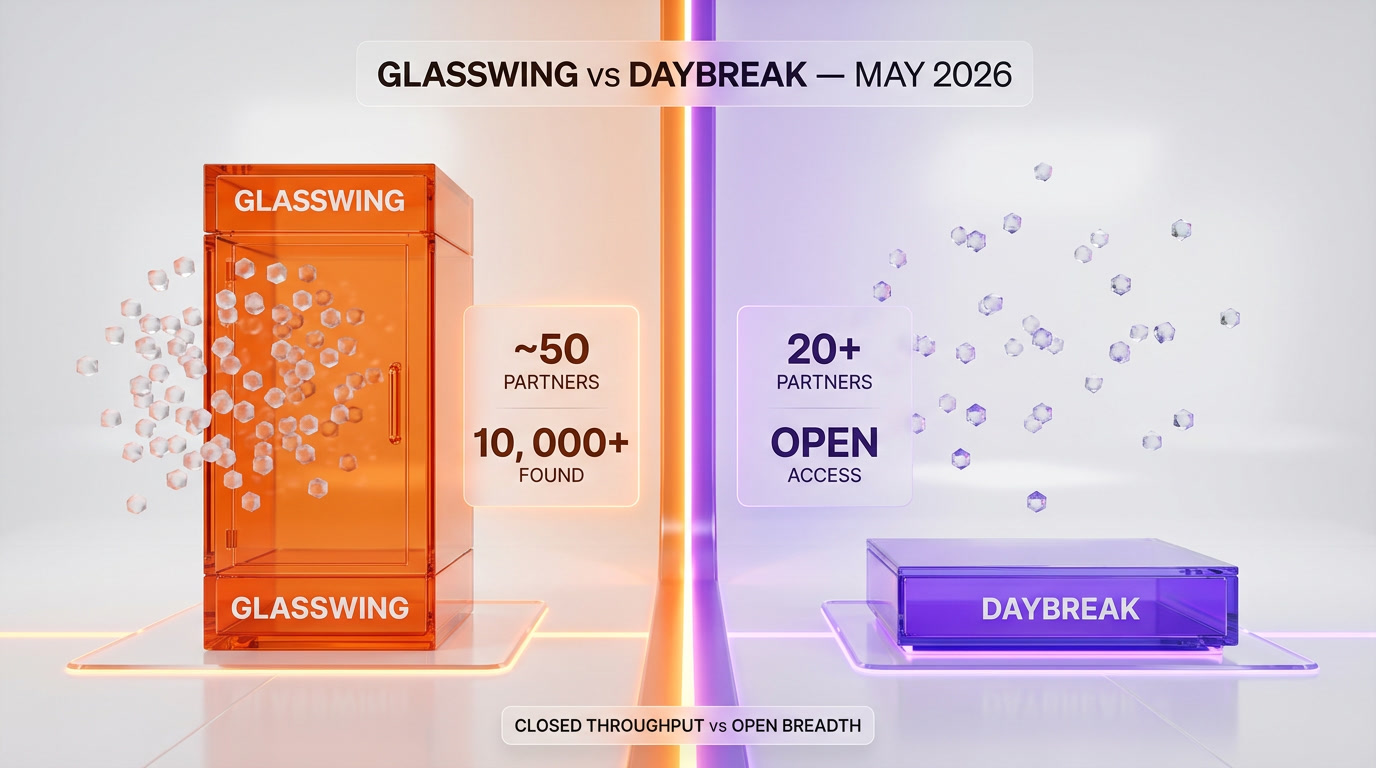 Glasswing vs Daybreak strategic comparison May 2026 — Anthropic closed coalition 50 partners 10000 vulnerabilities vs OpenAI Daybreak 20 partners open access GPT 5.5 Cyber, ThePlanetTools strategic analysis