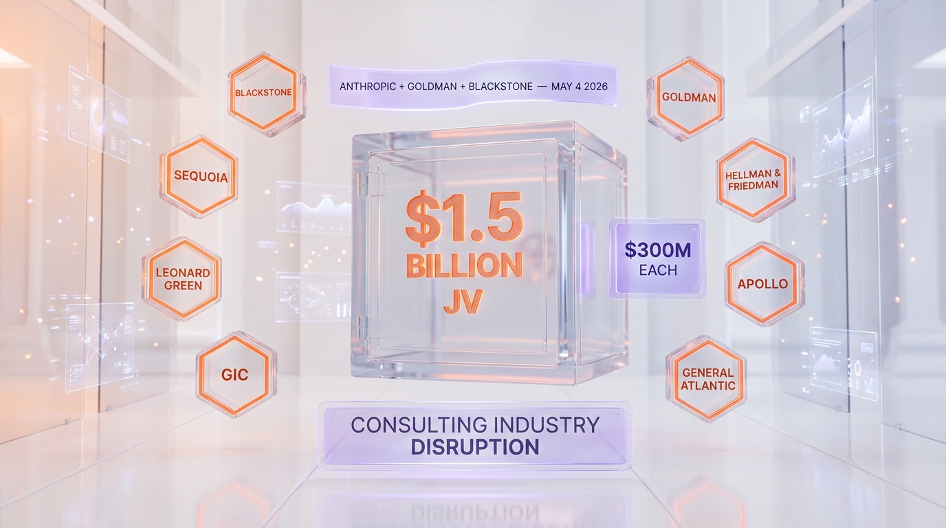 Anthropic, Goldman Sachs, Blackstone $1.5B AI services joint venture launched May 4, 2026 — Hellman & Friedman, Apollo, General Atlantic, GIC, Leonard Green, Sequoia Capital founding partners