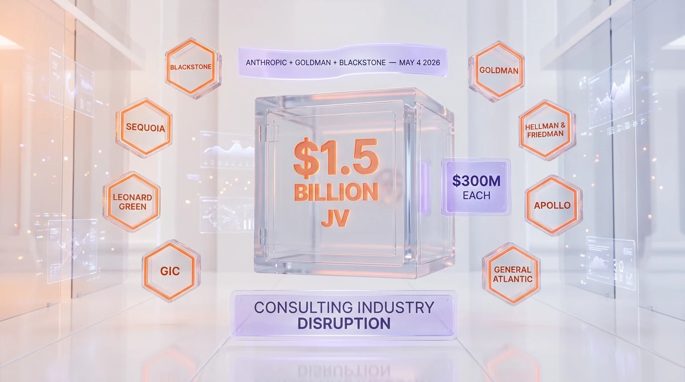 Anthropic, Goldman Sachs, Blackstone $1.5B AI services joint venture launched May 4, 2026 — Hellman & Friedman, Apollo, General Atlantic, GIC, Leonard Green, Sequoia Capital founding partners