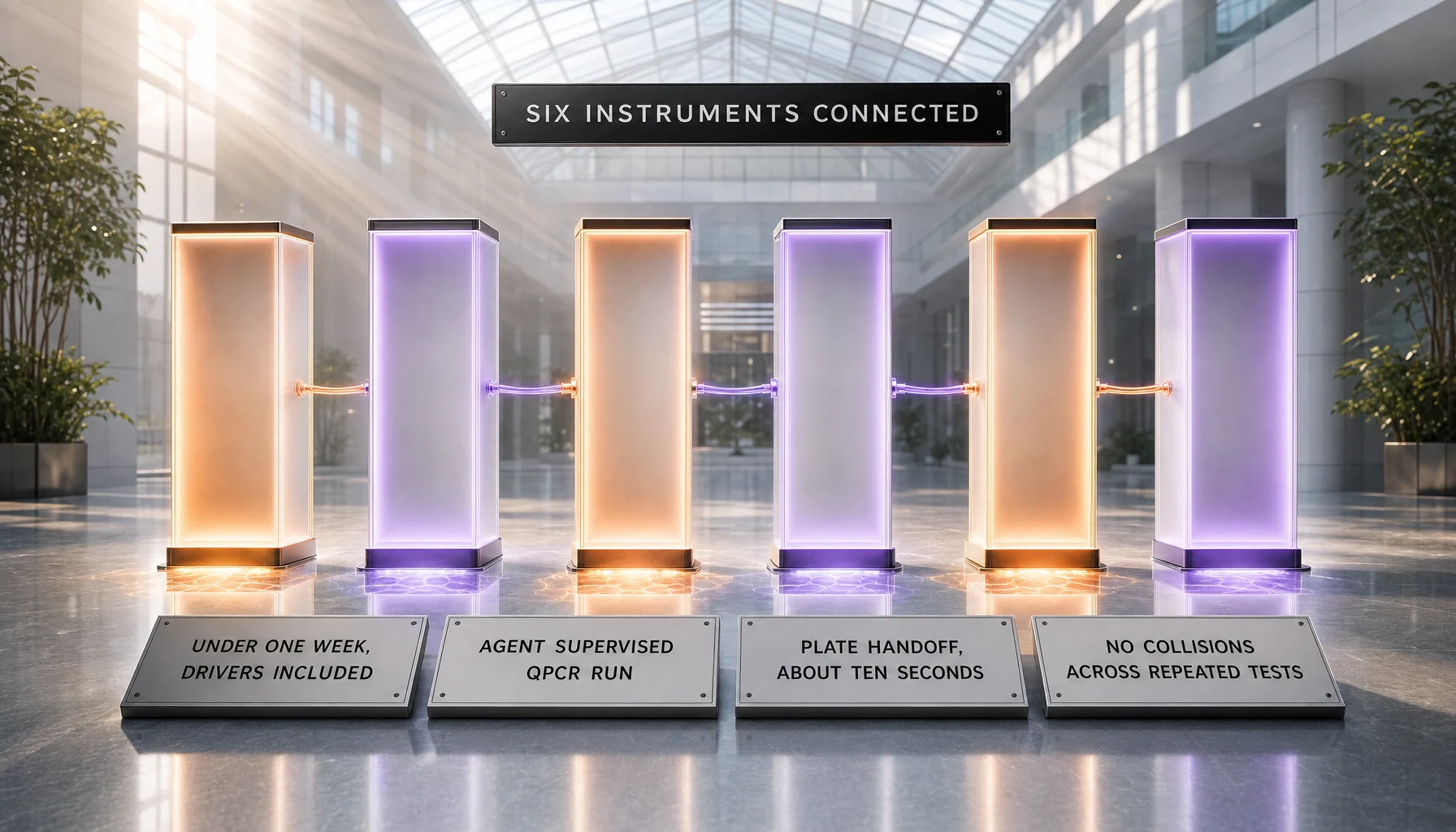 Six instruments connected through MHS in under a week at the University of Washington, including an agent-supervised qPCR run and a plate handoff between a liquid handler and a robotic arm