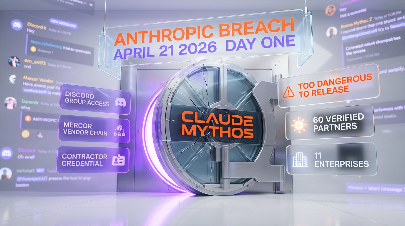 Anthropic Mythos breach — Discord group accessed the 'too dangerous to release' AI model via Mercor credentials on April 21, 2026