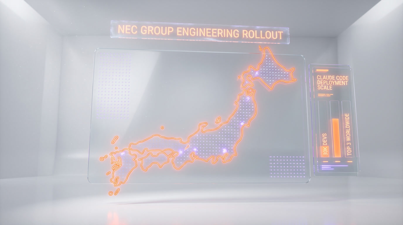 30,000 NEC employees Claude Code deployment scale across Japan map, one of the largest enterprise AI rollouts in APAC