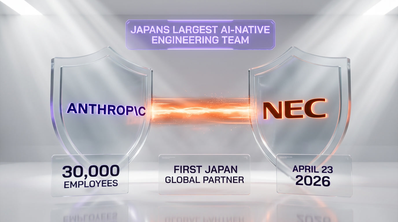 Anthropic and NEC strategic partnership announcement April 23 2026, Japan's largest AI-native engineering team, 30,000 employees, first Japan-based global partner