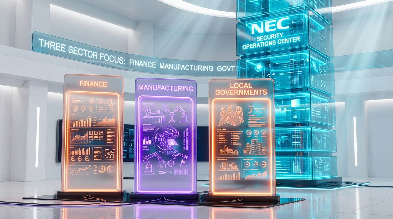 NEC three-sector focus finance manufacturing local governments with NEC Security Operations Center integration