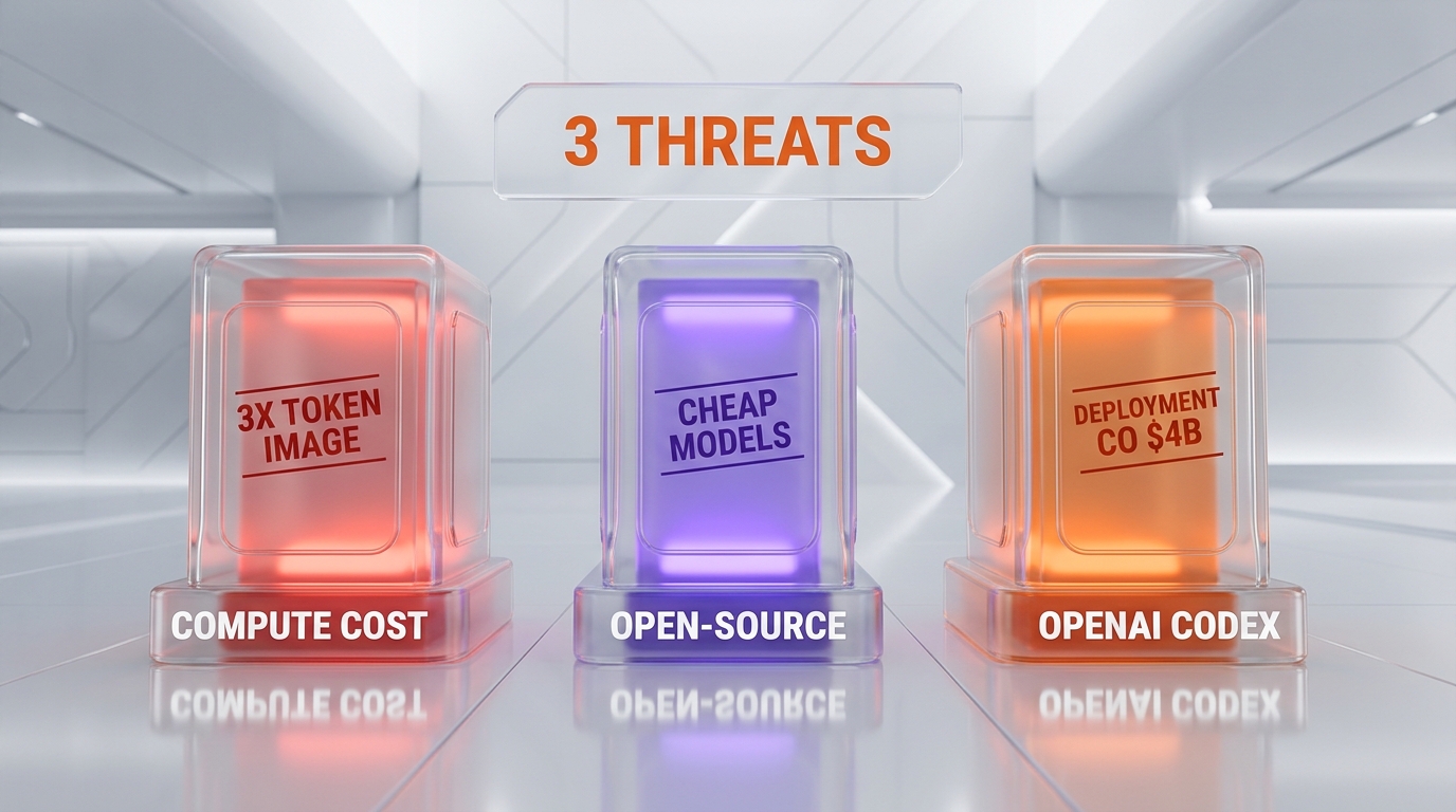 Three threats to Anthropic enterprise lead — compute cost escalation, cheap open-source inference platforms, and OpenAI Codex plus Deployment Company $4B counter-attack
