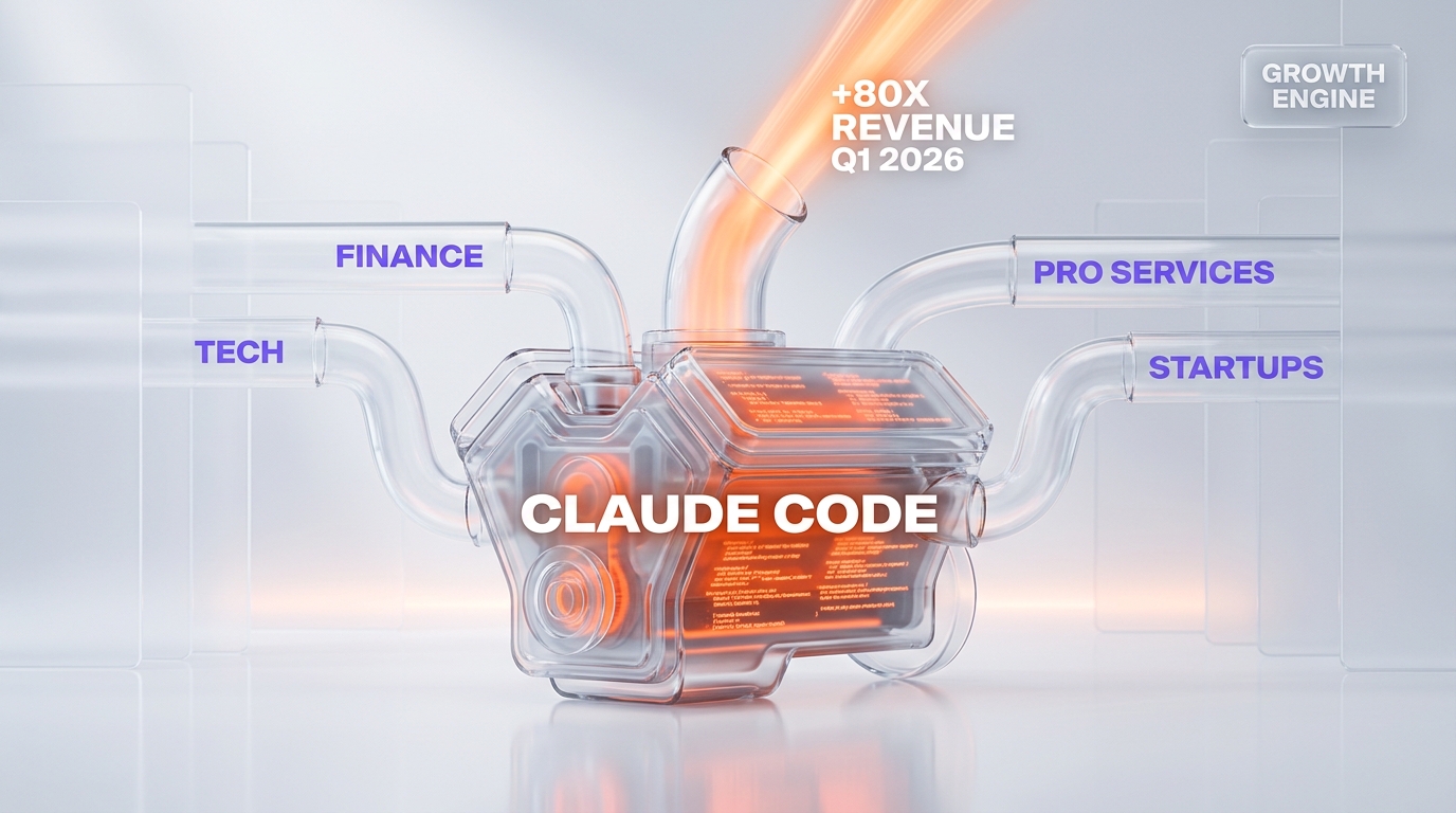 Claude Code as Anthropic growth engine — 80x annualized revenue and usage growth in Q1 2026 against a 10x plan