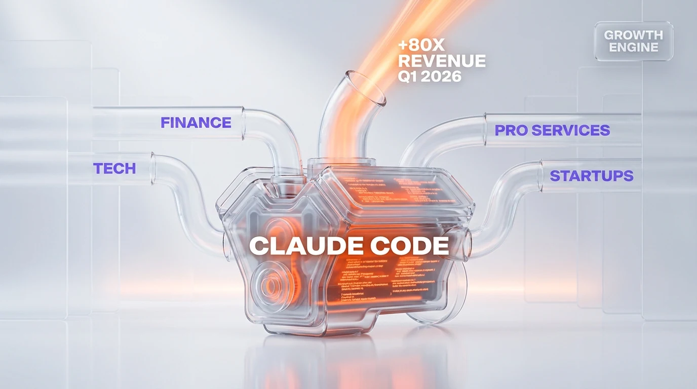 Claude Code as Anthropic growth engine — 80x annualized revenue and usage growth in Q1 2026 against a 10x plan