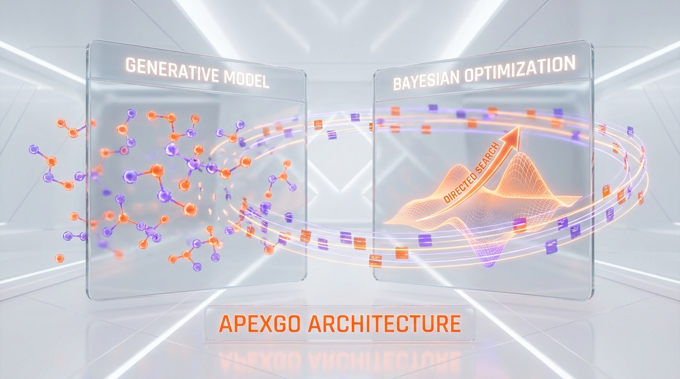 ApexGO architecture — generative model plus Bayesian optimization
