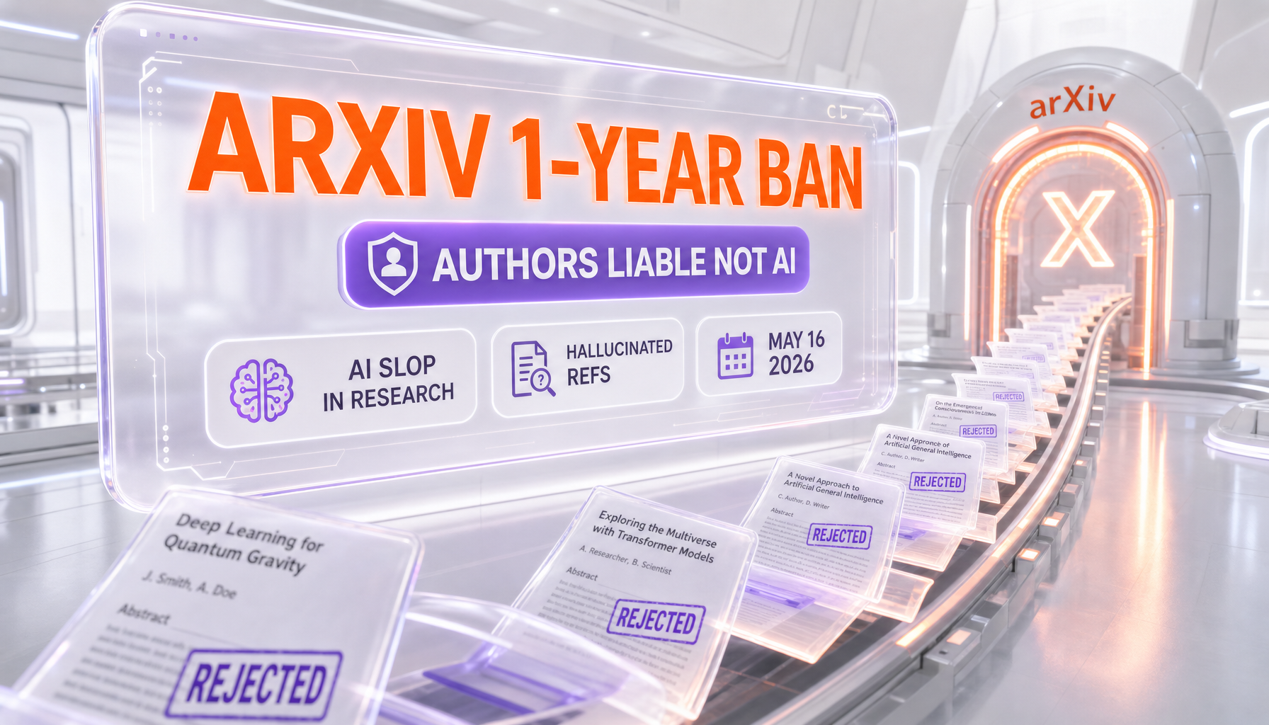 arXiv One-Year Ban for Unverified LLM Papers — Hero