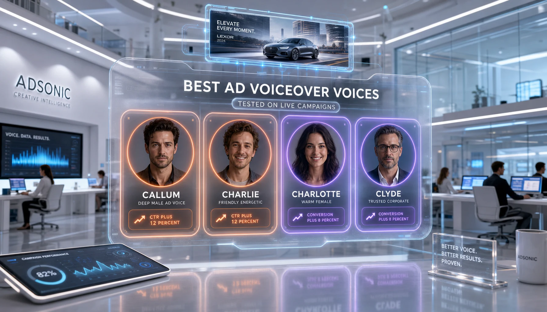 Top 3 ElevenLabs advertisement voiceover voices for 30-second commercial reads with model recommendations