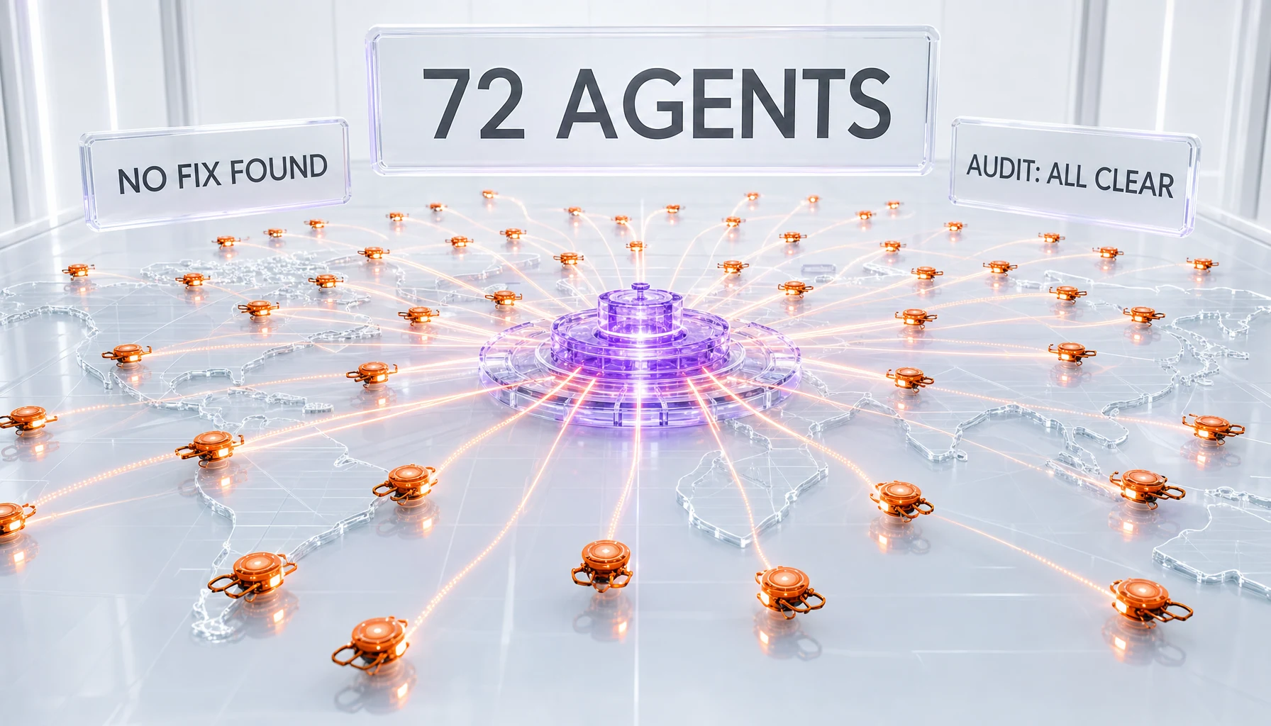 Seventy-two parallel research agents sweeping the web for a Bing indexed-but-not-served fix and returning empty, while our own full site audit came back all-clear, May 2026