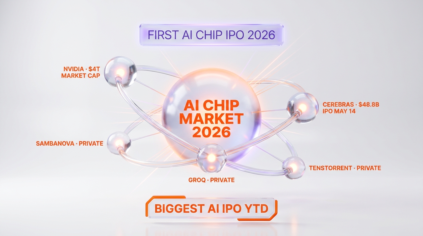 AI chip market 2026 IPO landscape — Cerebras CBRS $48.8B first to list, Groq SambaNova Tenstorrent still private, NVIDIA dominant