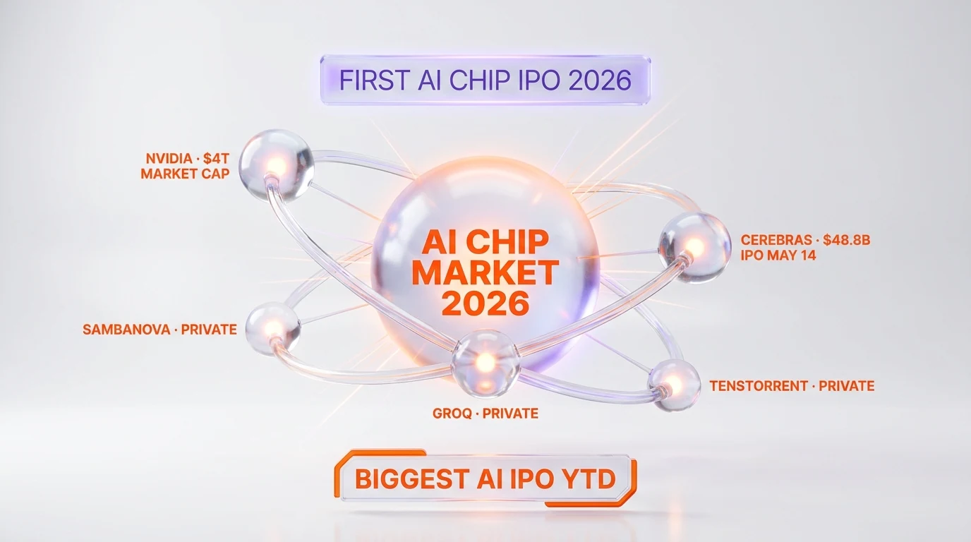 AI chip market 2026 IPO landscape — Cerebras CBRS $48.8B first to list, Groq SambaNova Tenstorrent still private, NVIDIA dominant