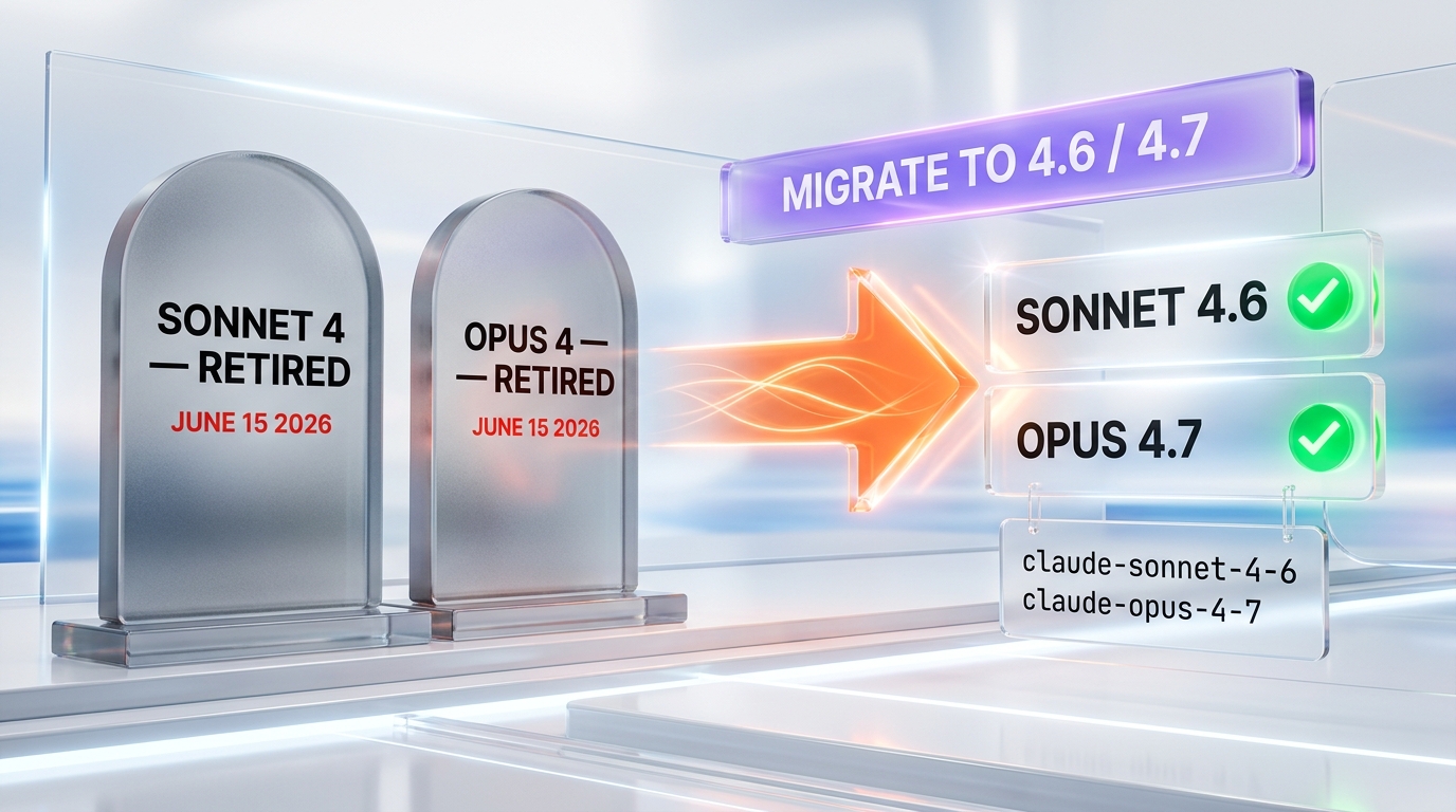 Sonnet 4 and Opus 4 deprecation — migrate to Sonnet 4.6 and Opus 4.7 by June 15 2026