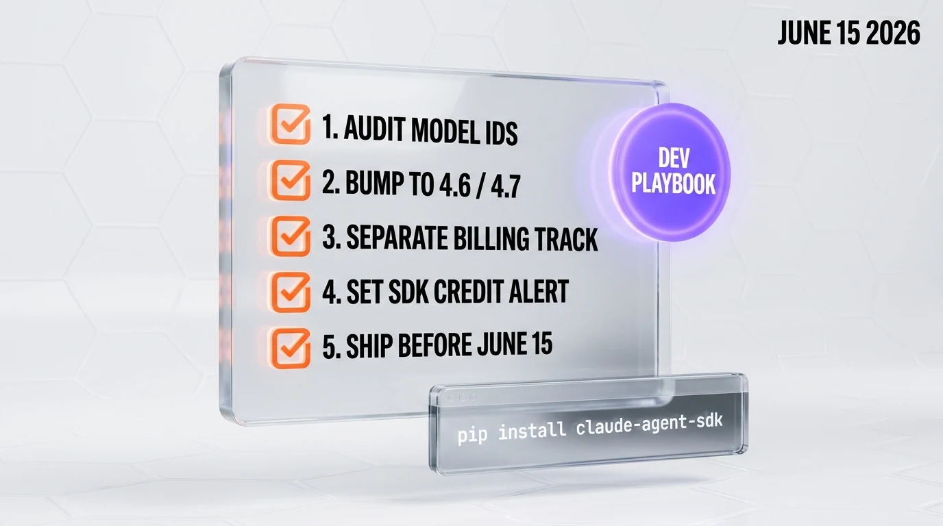 Developer action checklist for Claude Agent SDK changes June 15 2026 — five steps to migrate