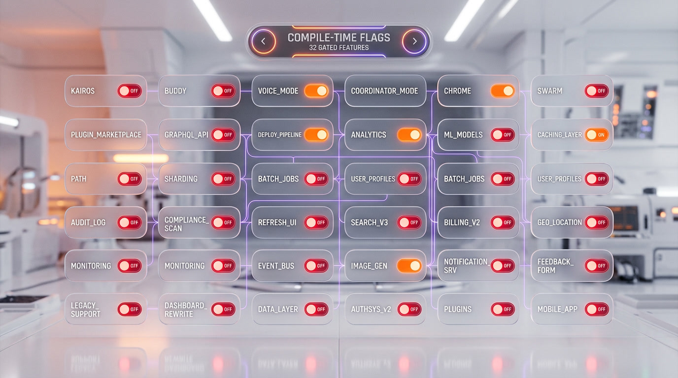 Claude Code 32 compile-time feature flags