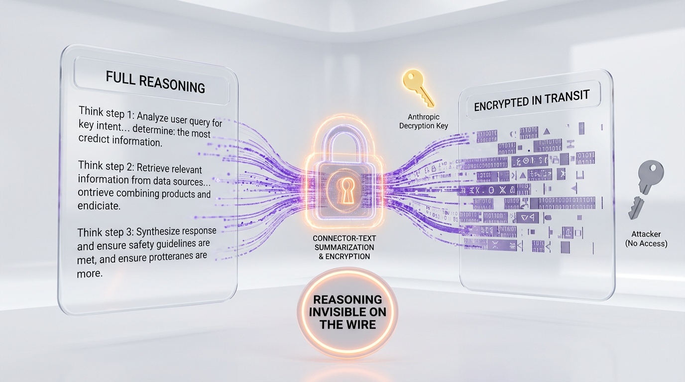 Connector-Text Summarization — cryptographic signatures hide chain-of-thought reasoning from network interceptors