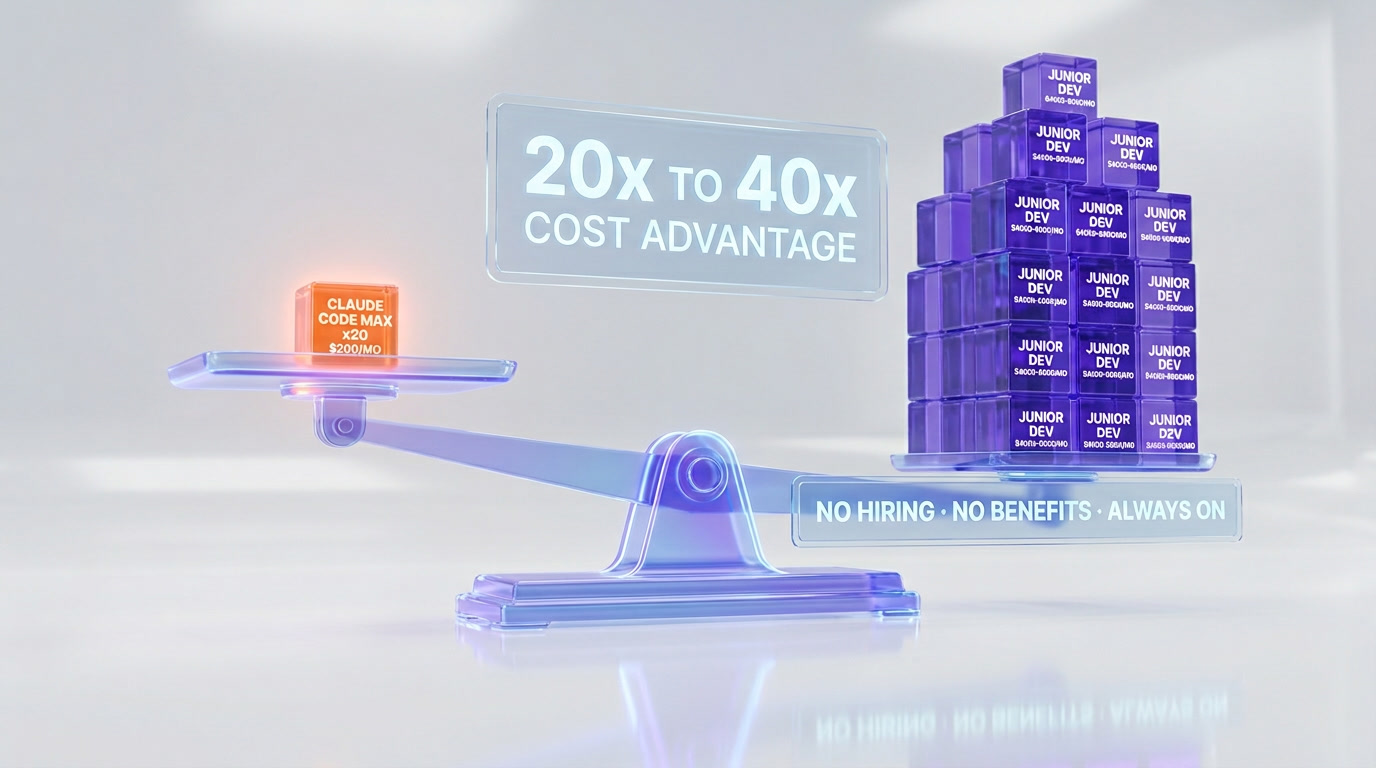 Claude Code Max x20 at $200 per month compared to hiring a junior developer at $4000 to $8000 per month — ROI breakdown