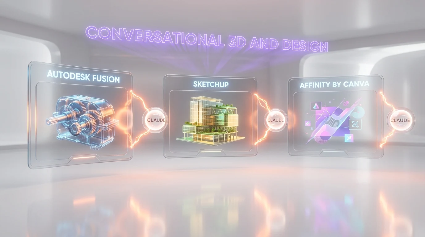 Claude connector ecosystem — Autodesk Fusion 3D modeling, SketchUp architecture, Affinity by Canva design suite, conversational creative software April 2026