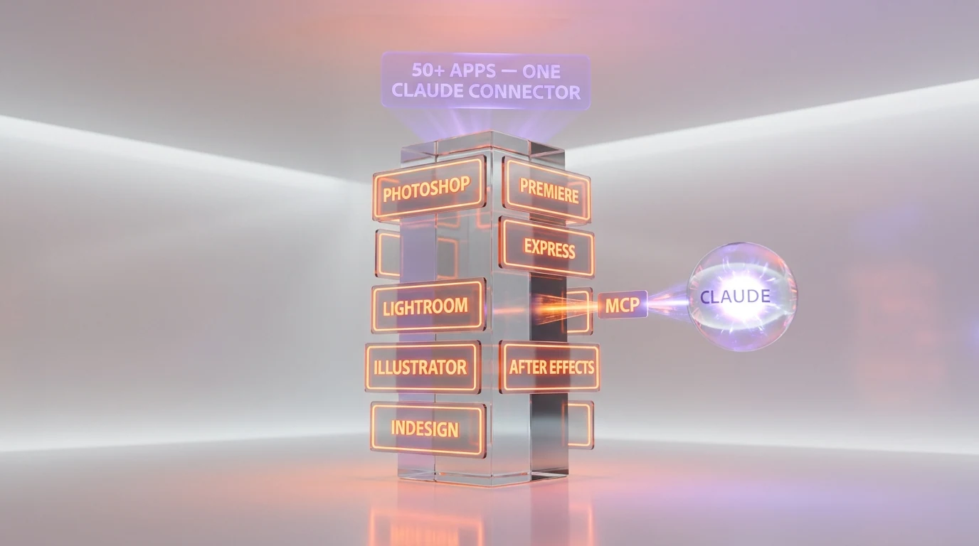 Claude Adobe Creative Cloud connector — 50+ apps including Photoshop, Premiere, Express, Lightroom, After Effects integrated via Model Context Protocol