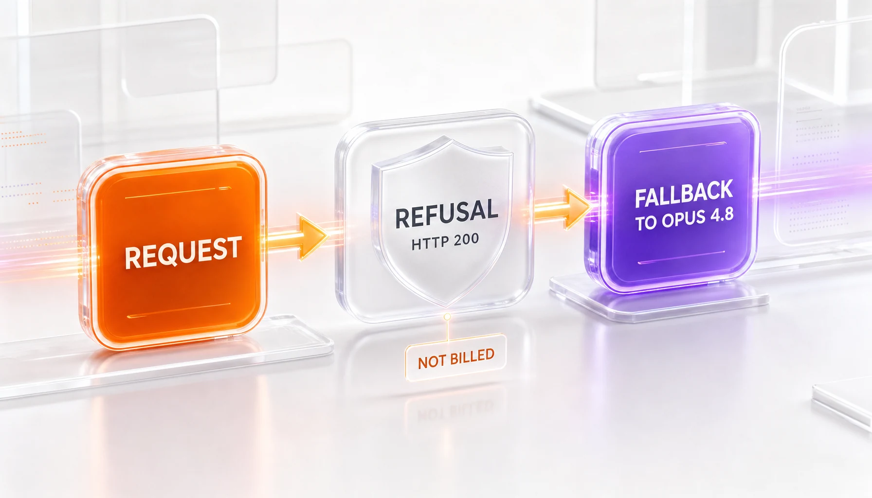 Claude Fable 5 refusal and fallback flow — stop reason refusal HTTP 200 then automatic retry on Opus 4.8